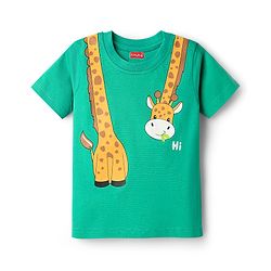 Babyhug Cotton Knit Half Sleeves T-Shirt with Giraffe Print - Mint