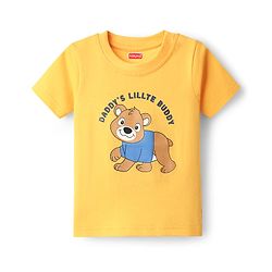 Babyhug Cotton Knit Half Sleeves T-Shirt with Bear Print - Yellow