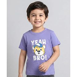 Babyhug Cotton Knit Half Sleeves T-Shirt with Cub Print - Purple