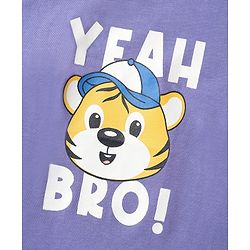 Babyhug Cotton Knit Half Sleeves T-Shirt with Cub Print - Purple