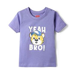 Babyhug Cotton Knit Half Sleeves T-Shirt with Cub Print - Purple