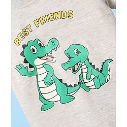 Babyhug Cotton Knit Half Sleeves T-Shirt With Crocodile Print - Grey