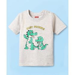 Babyhug Cotton Knit Half Sleeves T-Shirt With Crocodile Print - Grey