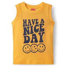 Babyhug Cotton Knit Sleeveless Tank T-Shirt  With Stripes & Good Times Print Pack Of 3 - Blue & Yellow