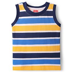 Babyhug Cotton Knit Sleeveless Tank T-Shirt  With Stripes & Good Times Print Pack Of 3 - Blue & Yellow