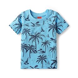 Babyhug Cotton Knit Half Sleeves T-Shirt With Beach Theme Print Pack Of 3 - Light Blue & Navy Blue