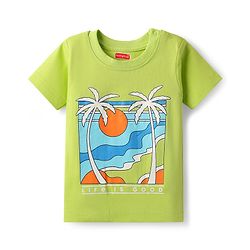 Babyhug Cotton Knit Half Sleeves T-Shirt With Beach Theme Print Pack Of 3 - Light Blue & Navy Blue