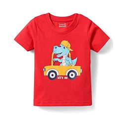 Babyhug Cotton Knit Half Sleeves T-Shirt With Animal Print Pack Of 3 - Red & Navy Blue