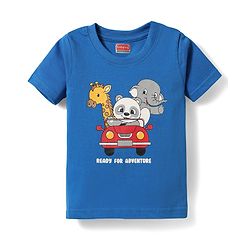 Babyhug Cotton Knit Half Sleeves T-Shirt With Animal Print Pack Of 3 - Red & Navy Blue