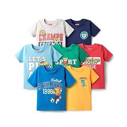 Babyhug Cotton Knit Half Sleeves T-Shirts with Sports Theme Print Pack of 7 - Multicolor