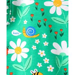 Babyhug Cotton Knit Frill Sleeves T-Shirt with Floral & Bees Print - Green