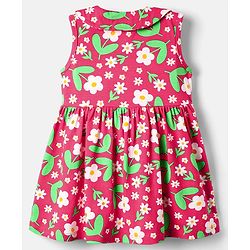 Babyhug Single Jersey Knit Sleeveless Floral Printed Frock With Bloomer & Headband - Red