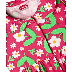 Babyhug Single Jersey Knit Sleeveless Floral Printed Frock With Bloomer & Headband - Red