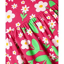 Babyhug Single Jersey Knit Sleeveless Floral Printed Frock With Bloomer & Headband - Red