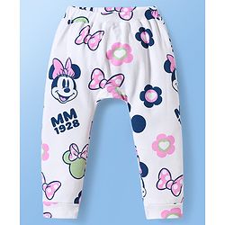 Babyhug Disney Interlock Knit Full Length Diaper Leggings With Minnie Mouse Family Graphics Pack of 2 - Light Green & White