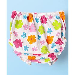 Babyhug Single Jersey Knit Sleeveless Floral Printed Frock With Bow Applique & Bloomer - White