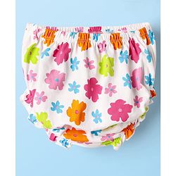 Babyhug Single Jersey Knit Sleeveless Floral Printed Frock With Bow Applique & Bloomer - White