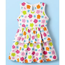 Babyhug Single Jersey Knit Sleeveless Floral Printed Frock With Bow Applique & Bloomer - White