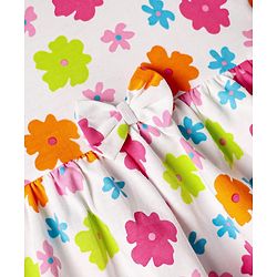Babyhug Single Jersey Knit Sleeveless Floral Printed Frock With Bow Applique & Bloomer - White