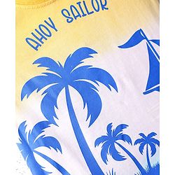 Babyhug Single Jersey Knit Sleeveless Tank T-Shirt and Shorts Set with Beach Theme Print - Blue & Yellow