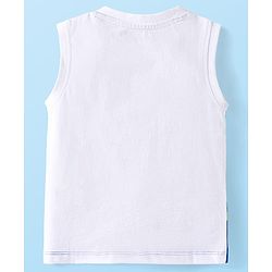 Babyhug Single Jersey Knit Sleeveless Tank T-Shirt & Shorts Set Tropical Theme Print- White Blue & Green