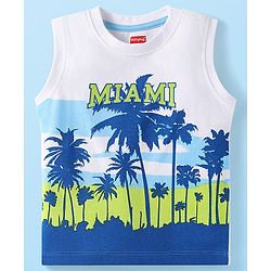 Babyhug 100% Cotton Single Jersey Knit Sleeveless Tank T-Shirt & Shorts Set Tropical Theme Print- White Blue & Green