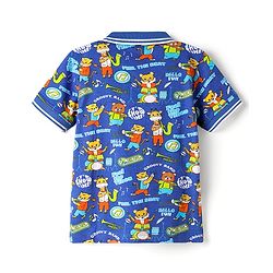 Babyhug Single Jersey Knit Half Sleeves Polo T-Shirt and Shorts Set With Animal Print - Blue & Limegreen