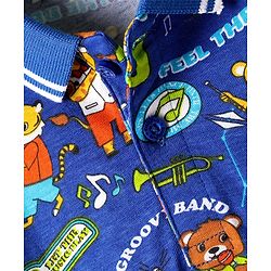 Babyhug Single Jersey Knit Half Sleeves Polo T-Shirt and Shorts Set With Animal Print - Blue & Limegreen
