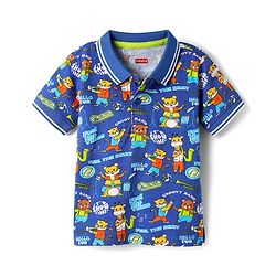 Babyhug Single Jersey Knit Half Sleeves Polo T-Shirt and Shorts Set With Animal Print - Blue & Limegreen