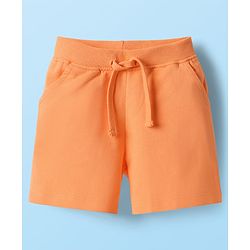 Babyhug Single Jersey Knit Half Sleeves Striped T-Shirt & Shorts Set with Crab Print & Fish Patch - Peach