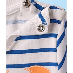 Babyhug Single Jersey Knit Half Sleeves Striped T-Shirt & Shorts Set with Crab Print & Fish Patch - Peach
