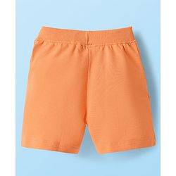 Babyhug Single Jersey Knit Half Sleeves Striped T-Shirt & Shorts Set with Crab Print & Fish Patch - Peach
