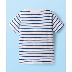 Babyhug Single Jersey Knit Half Sleeves Striped T-Shirt & Shorts Set with Crab Print & Fish Patch - Peach