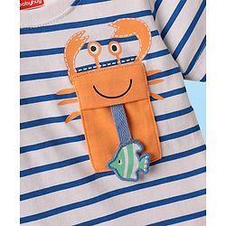 Babyhug Single Jersey Knit Half Sleeves Striped T-Shirt & Shorts Set with Crab Print & Fish Patch - Peach