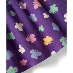 Babyhug Single Jersey Knit Frill Sleeves Peter Pan Collar Frocks & Bloomers With Butterfly Print - Purple