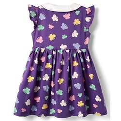 Babyhug Single Jersey Knit Frill Sleeves Peter Pan Collar Frocks & Bloomers With Butterfly Print - Purple