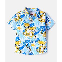 Babyhug Single Jersey Knit Half Sleeves Shirt & Shorts Set with Tiger  Print - Navy Blue & Light Blue