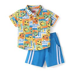 Babyhug Single Jersey Knit Half Sleeves Shirt & Shorts Set Dino Print- White & Blue