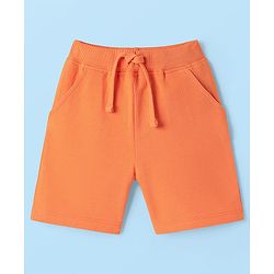 Babyhug 100% Cotton Knit Half Sleeves Shirt With Beach Theme Print & Short Set - White & Orange