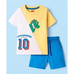 Babyhug 100% Cotton Knit Half Sleeves Croc Printed Cut & Sew T-Shirt & Short Set - Blue & Yellow