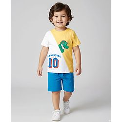Babyhug 100% Cotton Knit Half Sleeves Croc Printed Cut & Sew T-Shirt & Short Set - Blue & Yellow