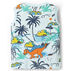 Babyhug Single Jersey Knit Sleeveless Tank T-Shirt & Shorts Co-Ord Set With Dino & Tree Print - Light Blue