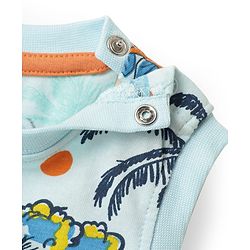Babyhug Single Jersey Knit Sleeveless Tank T-Shirt & Shorts Co-Ord Set With Dino & Tree Print - Light Blue