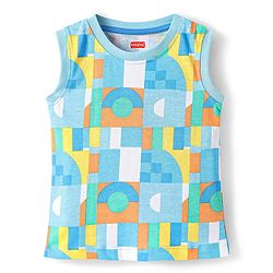 Babyhug Single Jersey Knit Sleeveless Printed Tank T-Shirt & Shorts Co-Ord Set - Multicolor