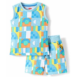 Babyhug Single Jersey Knit Sleeveless Printed Tank T-Shirt & Shorts Co-Ord Set - Multicolor