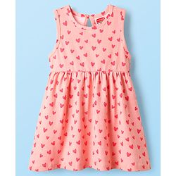Babyhug Single Jersey Knit Sleeveless Frock With Heart Print - Pink