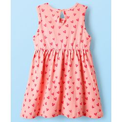 Babyhug Single Jersey Knit Sleeveless Frock With Heart Print - Pink