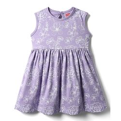 Babyhug Single Jersey Knit Sleeveless Frock With Floral Print - Lilac