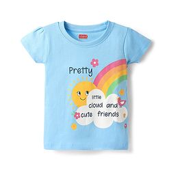 Babyhug Cotton Knit Half Sleeves Floral & Rainbow Printed Shorts Night Suit - Light Blue