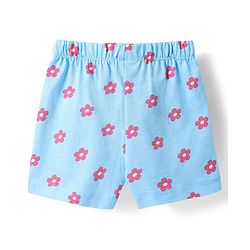 Babyhug Cotton Knit Half Sleeves Floral & Rainbow Printed Shorts Night Suit - Light Blue